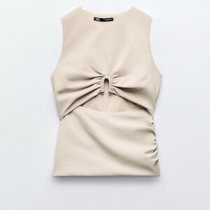Zara Neutral Ruched Cut-Out Camisole